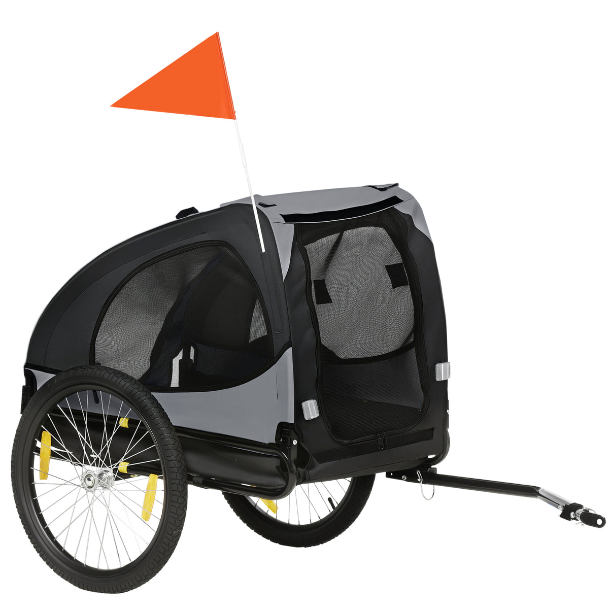 Remorque de vélo pour chien avec fenêtres en maille réflecteurs et drapeau de sécurité 140 x 71 x 83 cm noir-0