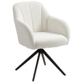 Fauteuil de salon pivotant capitonné grand confort piètement en acier et tissu effet polaire teddy blanc-0
