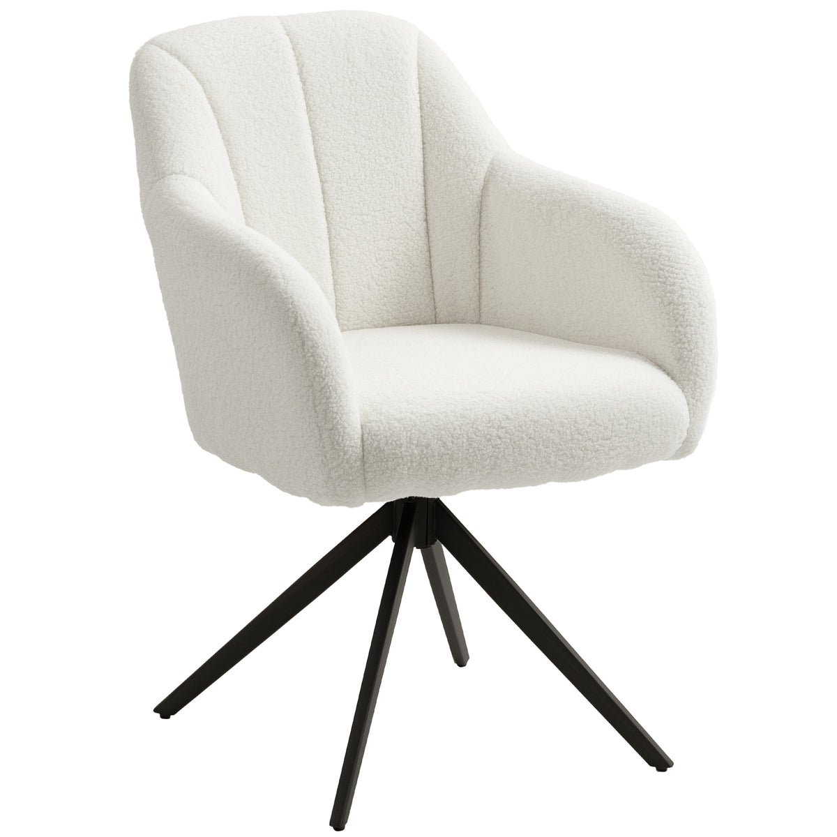 Fauteuil de salon pivotant capitonné grand confort piètement en acier et tissu effet polaire teddy blanc-0