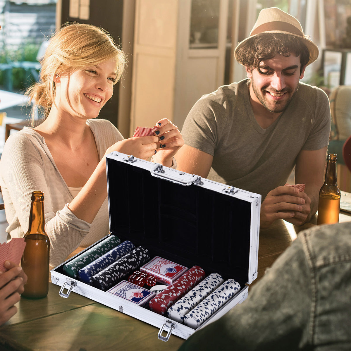 Mallette de Poker Coffret de Poker Complet avec 300 jetons 2 Jeux de Cartes + 2 clés Aluminium-1