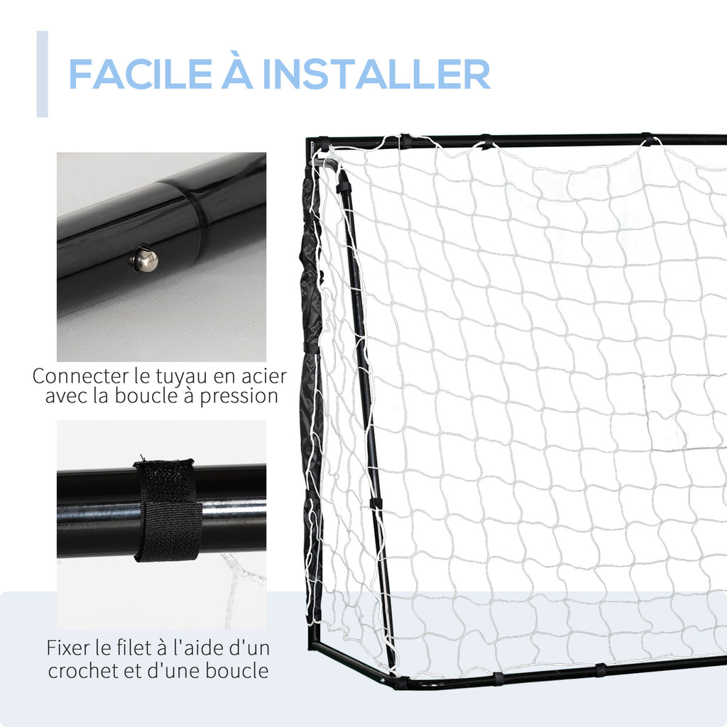 But de football cage de foot châssis métal filet PE piquets & outil inclus dim. 186L x 62l x 123H cm noir blanc-3