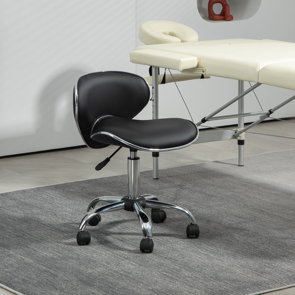 Tabouret à roulettes tabouret de travail avec hauteur réglable 44-56 cm et dossier, pivotant 360°, noir-1