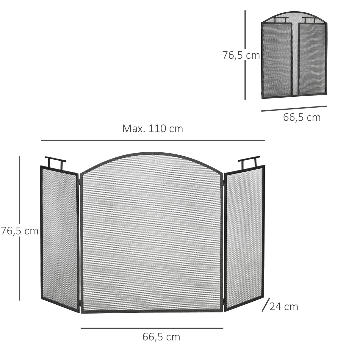 Pare-feu pour cheminée ou poêle - Pare-étincelles 3 Volets Pliables - dim. 110l x 24P x 76,5H cm - Acier métal Noir-2