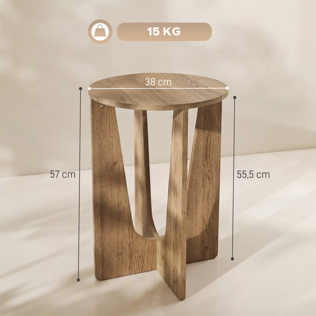 Table d'Appoint Ronde, Table de Salon avec Pieds Incurvés, Style Rustique, pour Salon, Chambre, Effet Bois Café-2