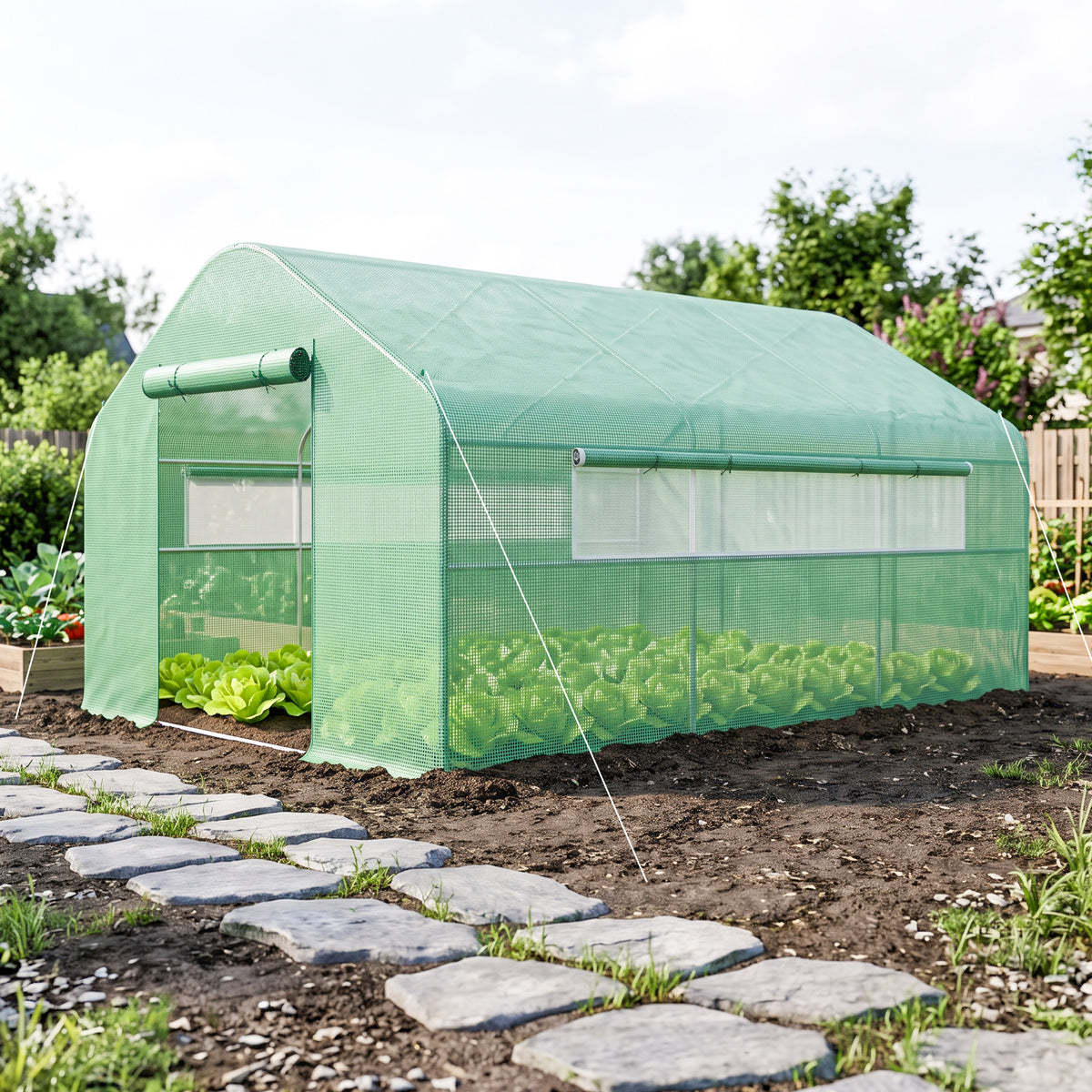 Serre de jardin 4 x 3 x 2m avec portes enroulables et grandes fenêtres, serre tunnel de jardin, vert-9