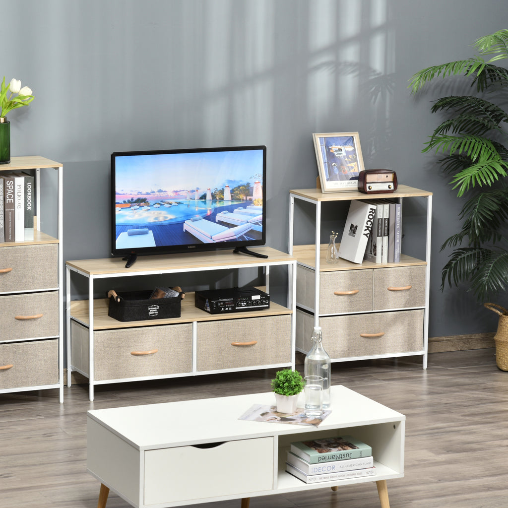 Commode meuble de rangement avec 3 tiroirs tissus, étagère et plateau supérieur, 58L x 29P x 81,5H cm-1