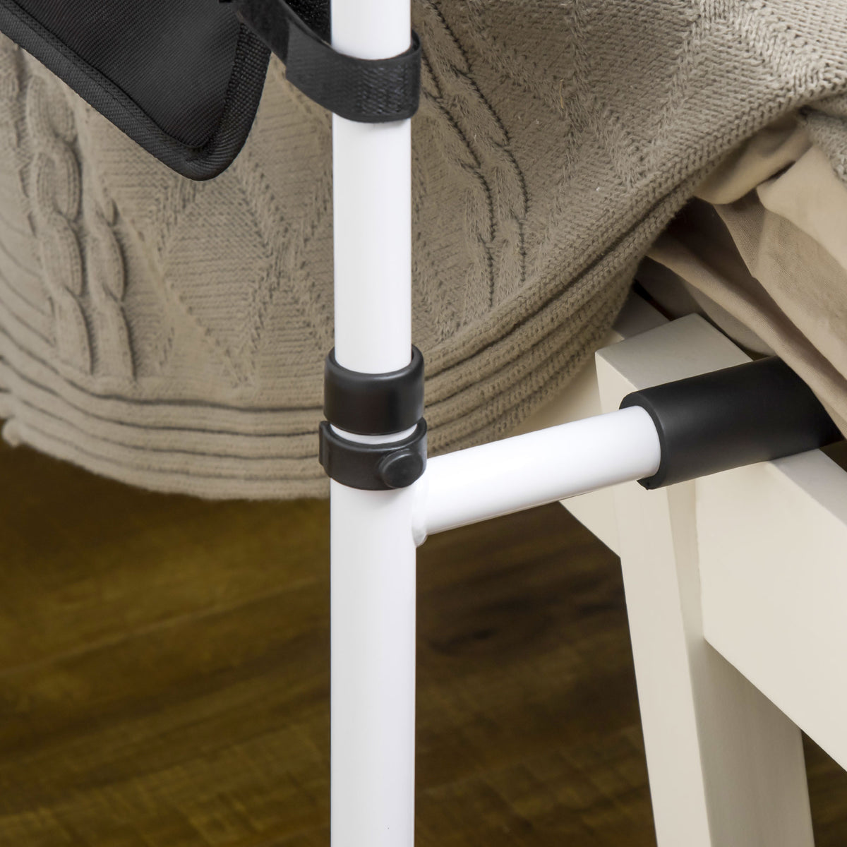 Barre d'appui lit sur pieds protection réglable 5 hauteurs pochette rangement 52 x 85-95 x 71-102 cm blanc noir-6