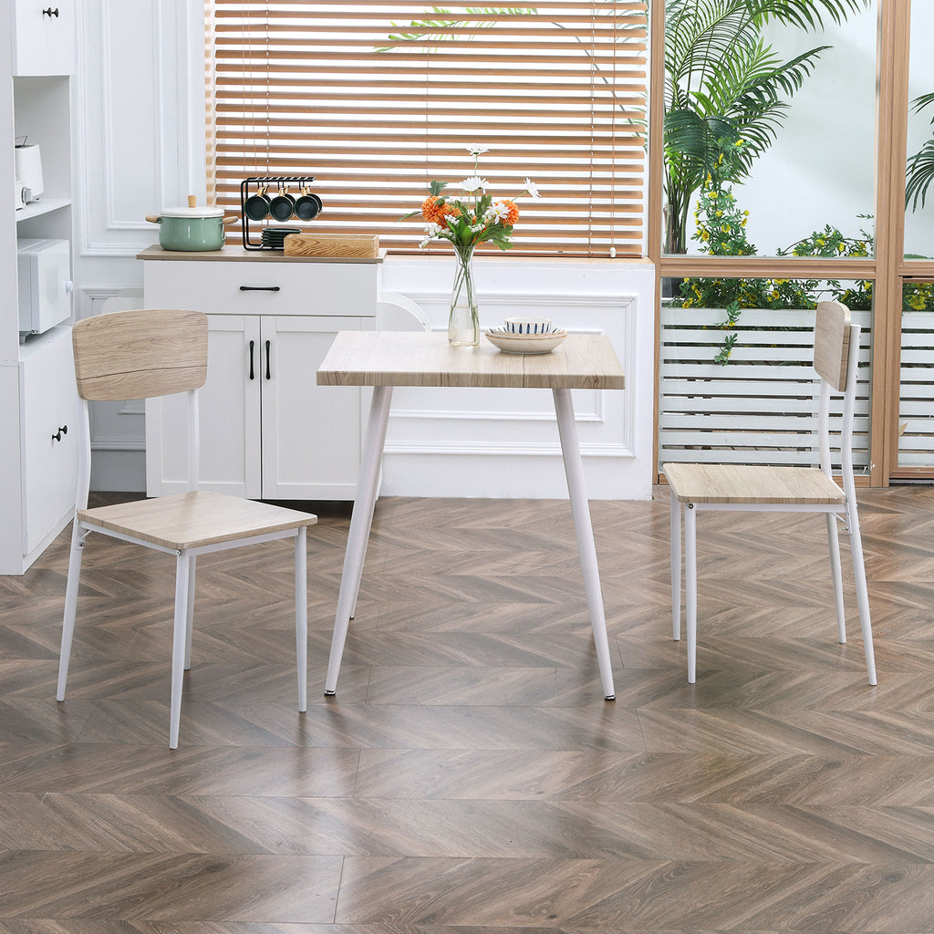Ensemble table à manger carrée 3 pièces avec 2 chaises cuisine salle à manger plateau MDF châssis métal blanc-9