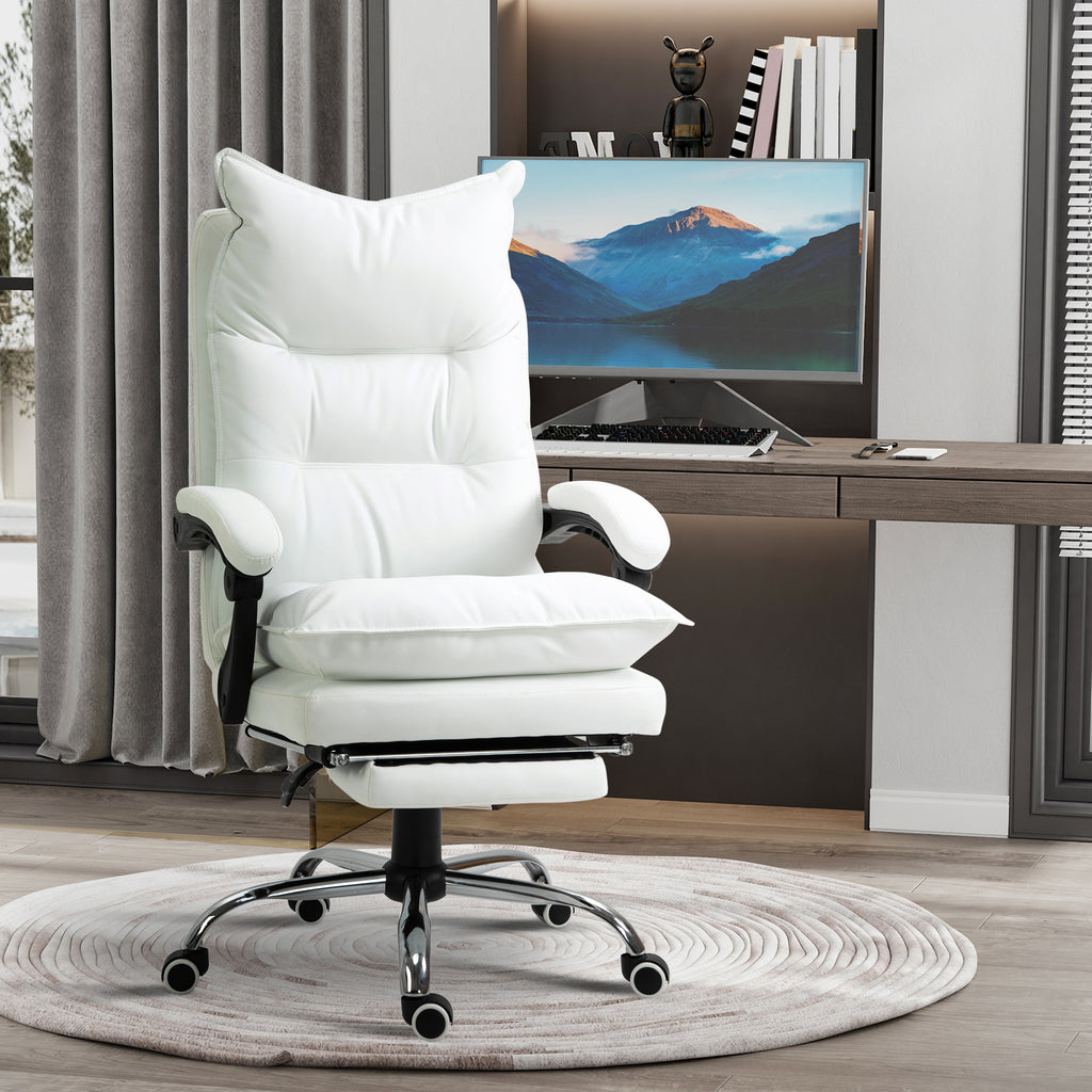Fauteuil de bureau, chaise bureau ergonomique avec dossier inclinable, hauteur réglable, 66 x 72 x 130 cm, blanc-1
