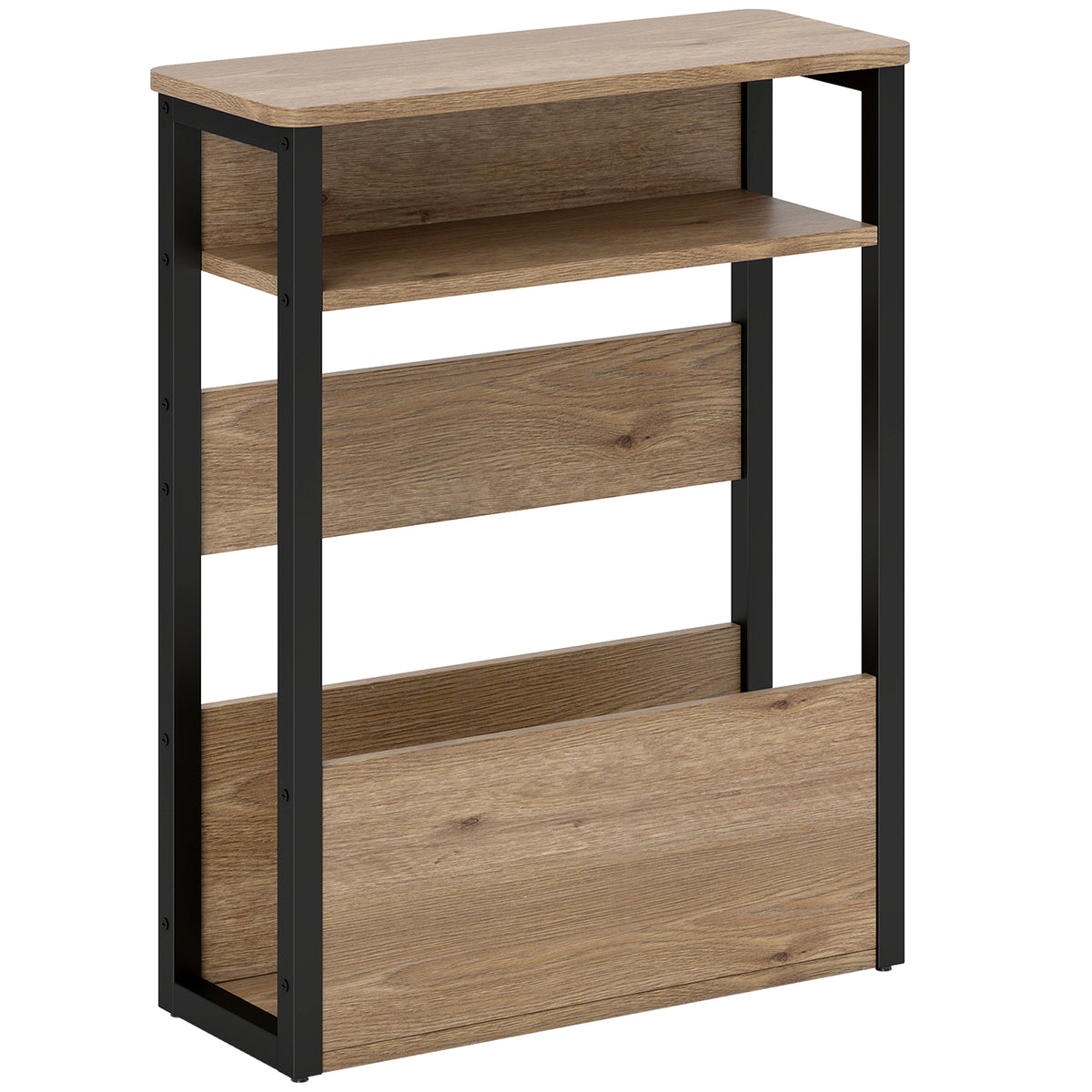 Table d'appoint table de chevet avec étagère à deux niveaux coins arrondis 46l x 18P x 58,5H cm noyer-0