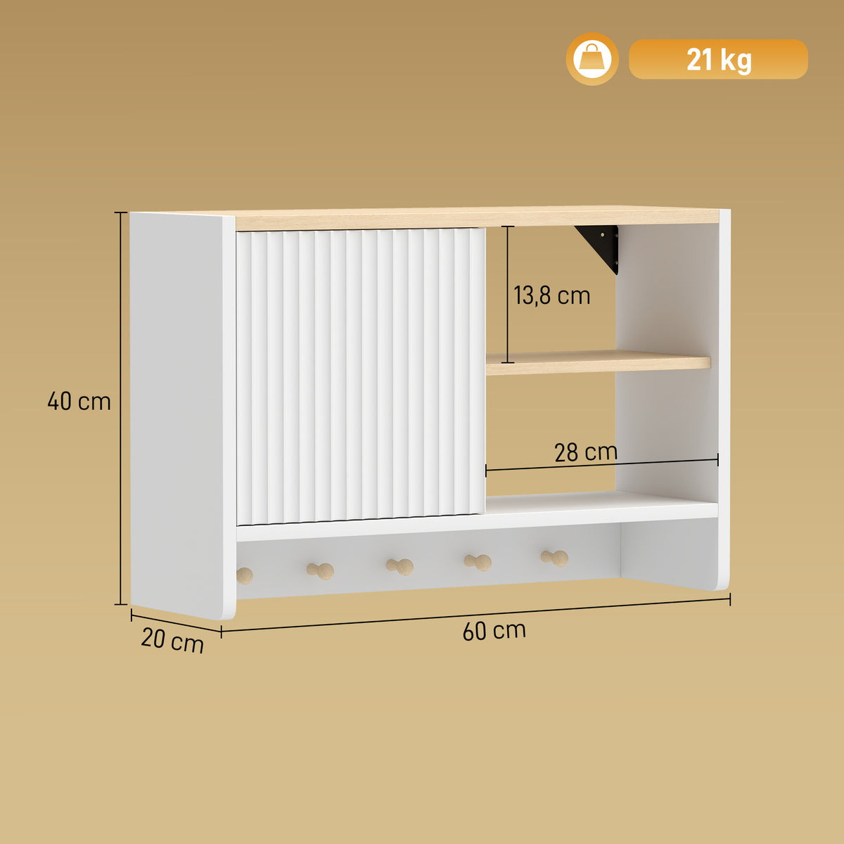 Armoire murale de salle de bain, meuble de rangement de salle de bains avec porte, étagères ouvertes et 5 crochets-2
