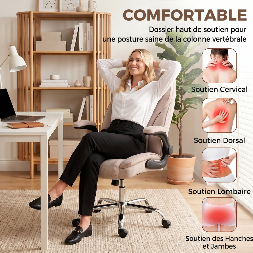 Fauteuil de bureau, chaise bureau ergonomique, hauteur réglable, accoudoirs relevables, 70 x 70 x 114-122 cm, rose-3