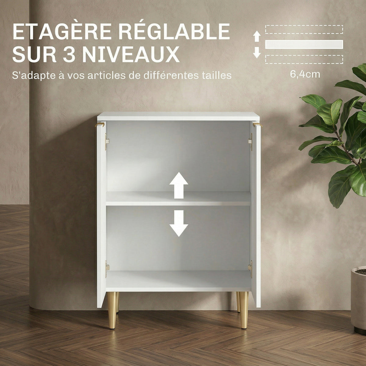 Buffet cuisine meuble de rangement avec 2 portes étagère réglable pieds métalliques surélevés 60 x 40 x 80 cm blanc-4
