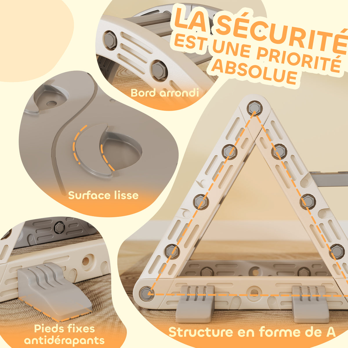 8 en 1 Triangle escalade enfants, arc d'escalade, rampe double-face pour grimper & glisser, 279 x 80 x 69 cm, gris-4