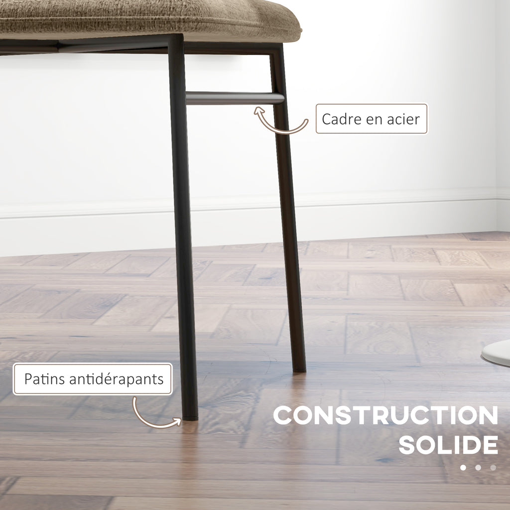 Lot de 2 chaises de salle à manger assise rembourrée en tissu aspect lin pieds en acier stable design moderne marron clair-5
