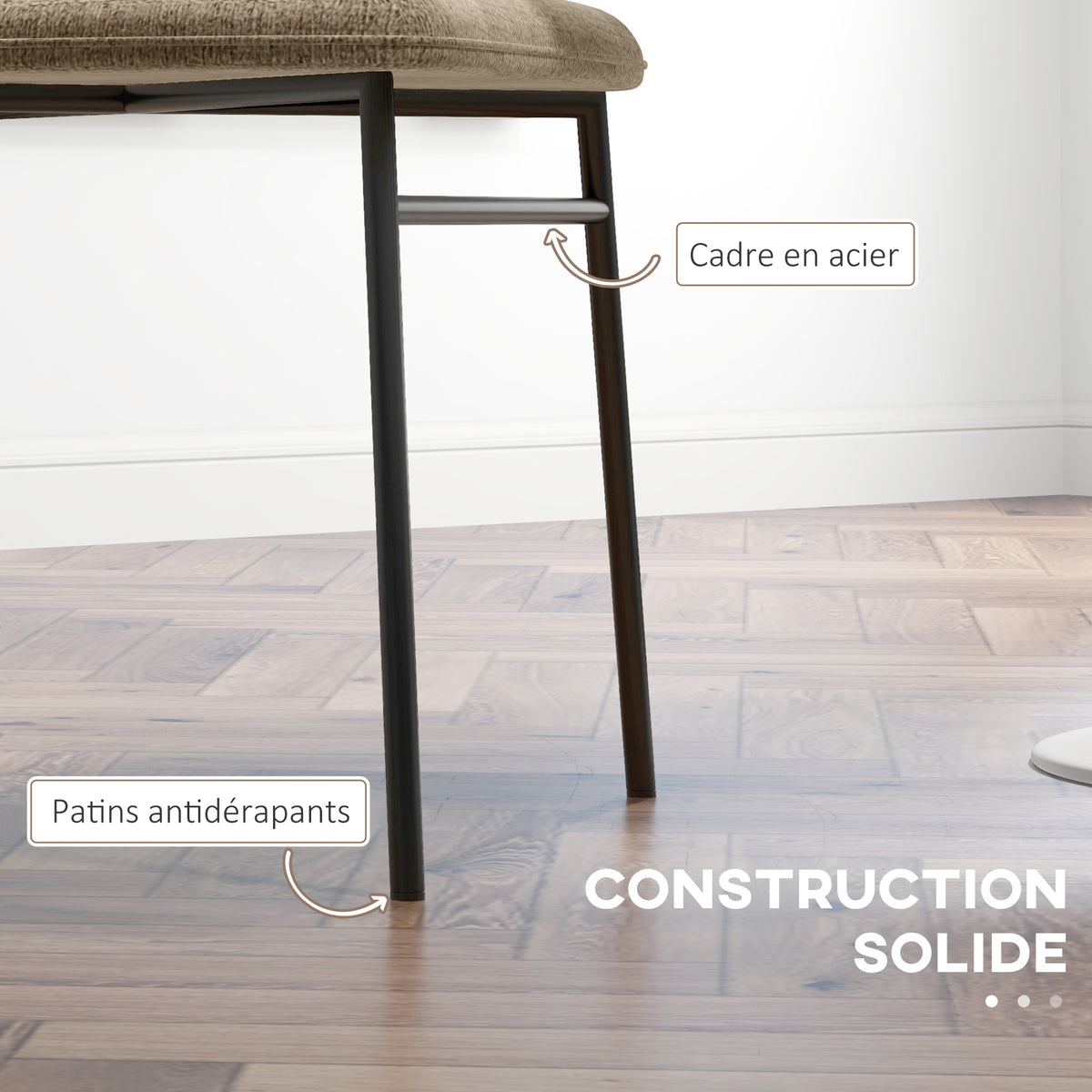 Lot de 2 chaises de salle à manger assise rembourrée en tissu aspect lin pieds en acier stable design moderne marron clair-5