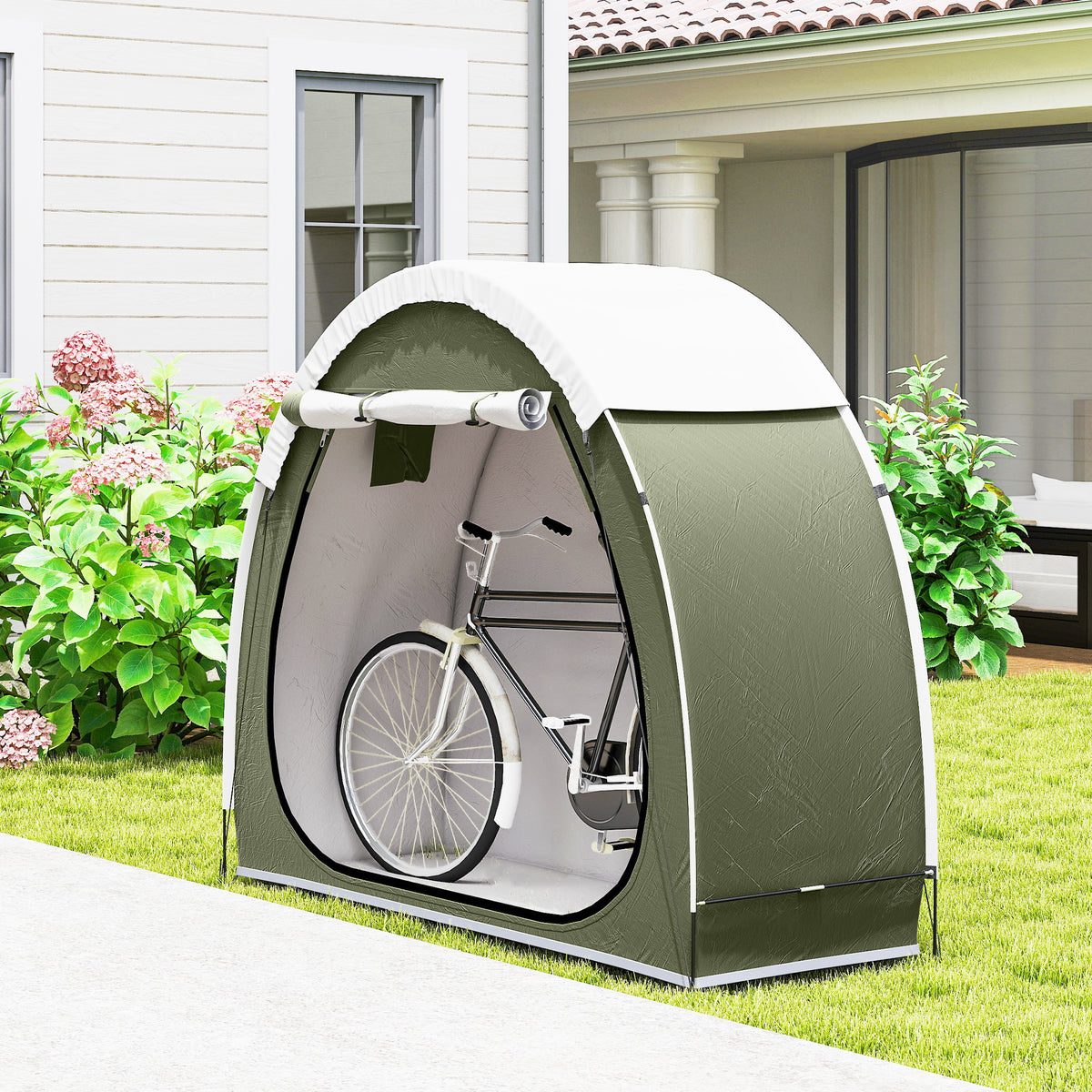 Tente à Vélo Abri de Vélo Portable pour 2 Vélos Imperméable avec poche sac transport Tissu Oxford 200 x 80 x 170 cm vert-9