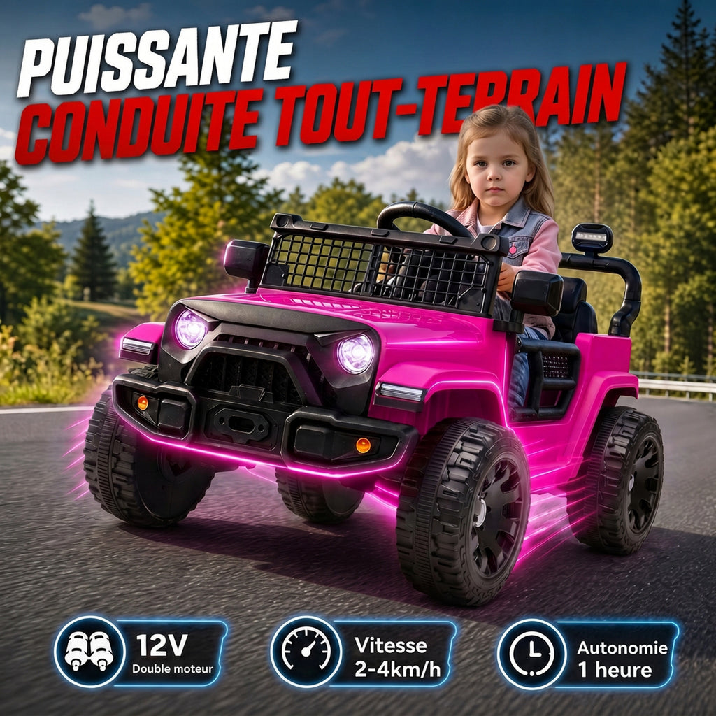 Voiture Électrique Enfants 12V, Buggy Électrique Enfants, 2-4 km/h, 2 Moteurs, Télécommande, Batterie Lithium, Rose-3