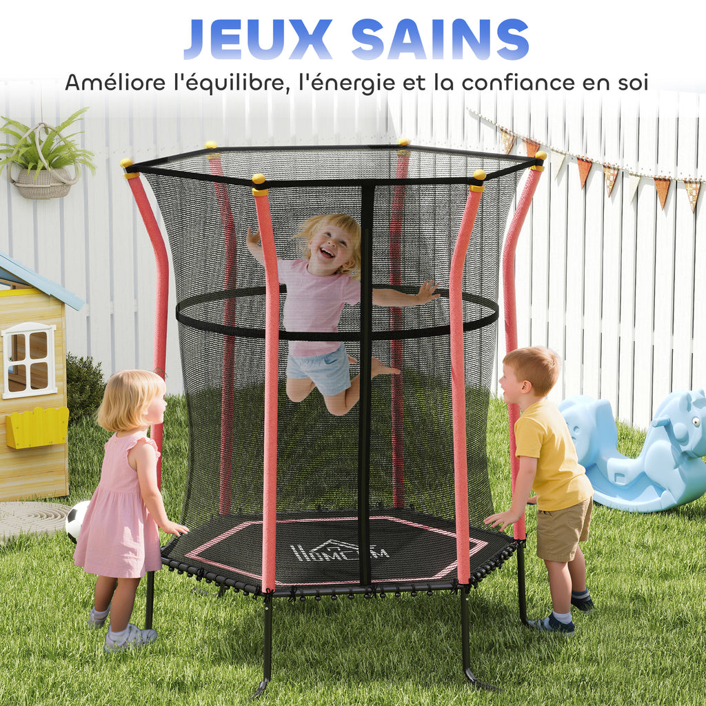 Trampoline pour enfant 1,22 x 1,11 x 1,9 m filet de sécurité porte zippée 6 poteaux rembourrés inclus rouge noir-7