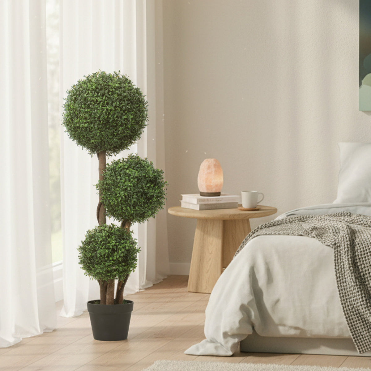 Plante Artificielle 100 cm, 3 Boules de Buis, Pot, Facile à Nettoyer, Arbre Artificiel Intérieur Extérieur, Vert-7