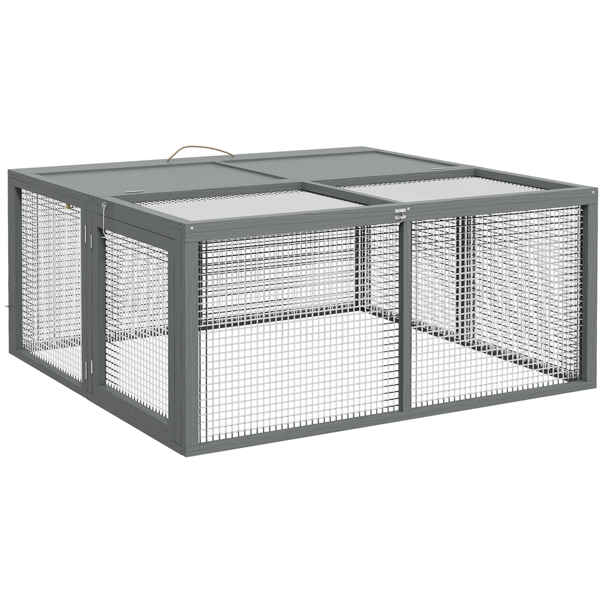 Clapier à lapins cage lapin pliable avec poignée dessus ouvrable pour 2 à 3 lapins cochons d'inde 110 x 105 x 50 cm gris-0