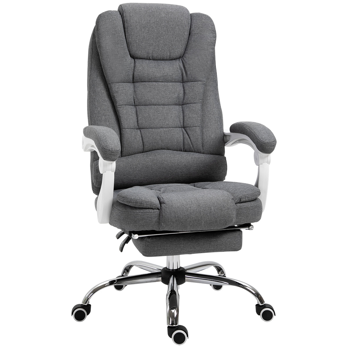 Fauteuil de bureau manager chaise pour ordinateur avec repose-pied dossier inclinable accoudoirs rembourrés en lin gris-0