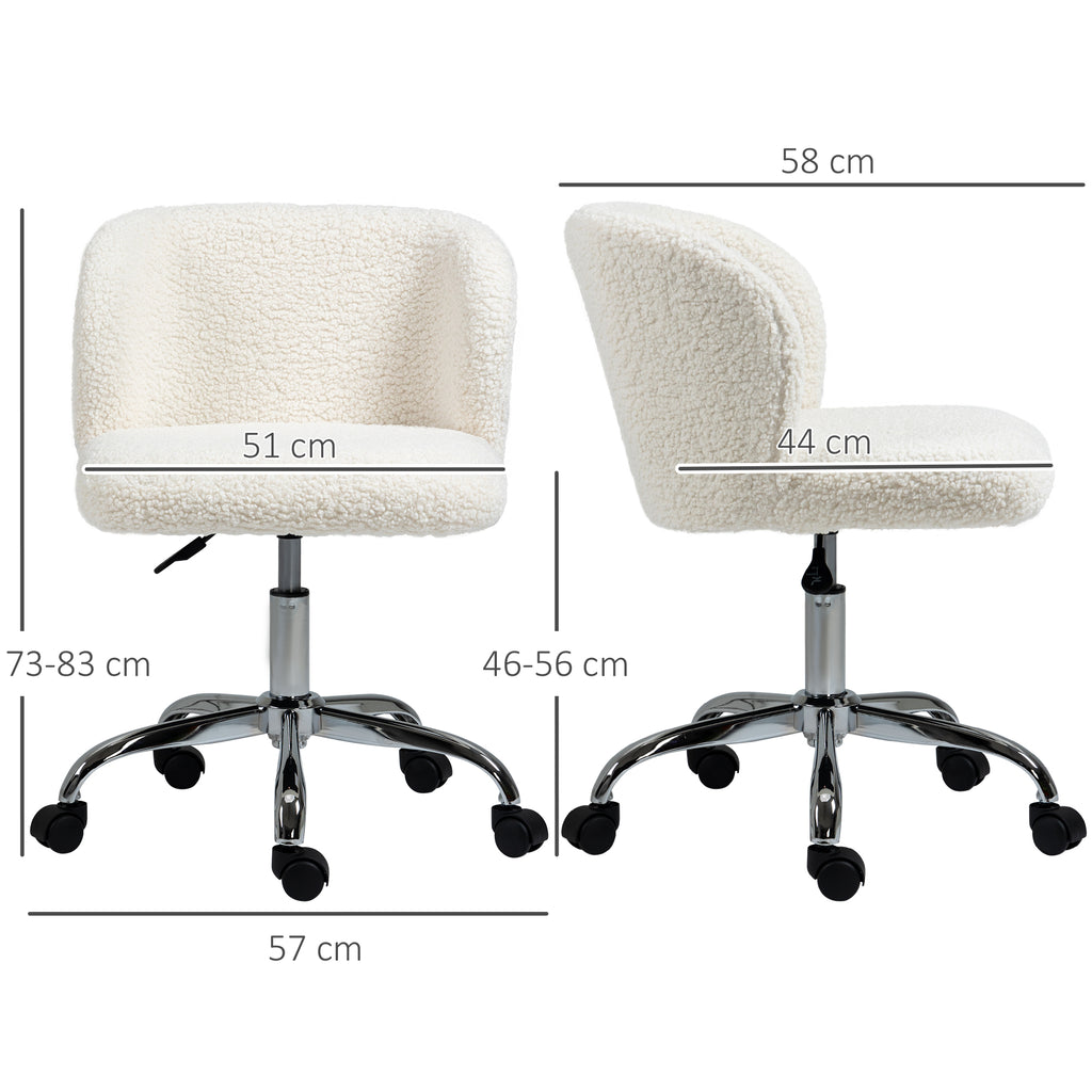 Chaise de bureau sans accoudoir en toison d'agneau hauteur réglable pivotant à 360 ° charge max. 120 Kg blanc-2