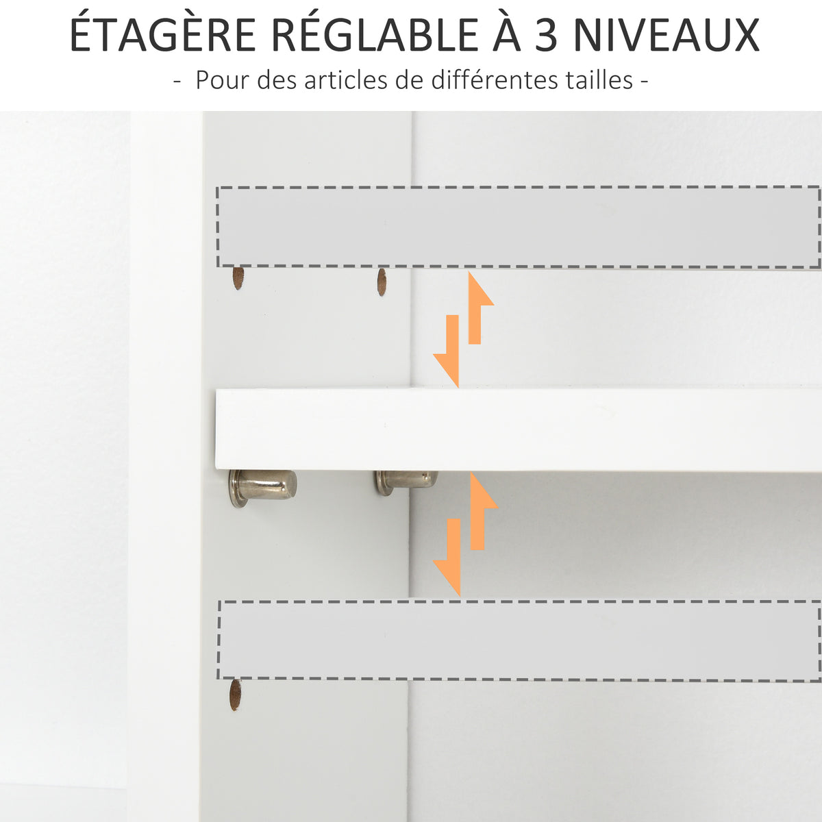 Armoire Murale de Salle de Bain Meuble Suspendu WC Placard 1 Porte 3 niches dim. 53L x 14,5l x 50,5H cm en bois Blanc-3