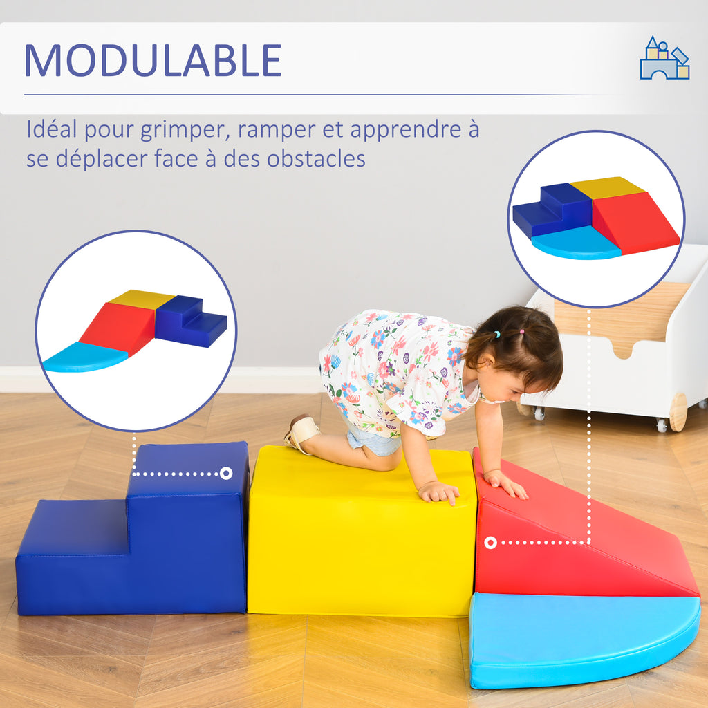 4 Blocs de construction XL - modules de motricité - jouets éducatifs - parcours motricité enfant mousse EPE polyuréthane, bleu, jaune, rouge-5