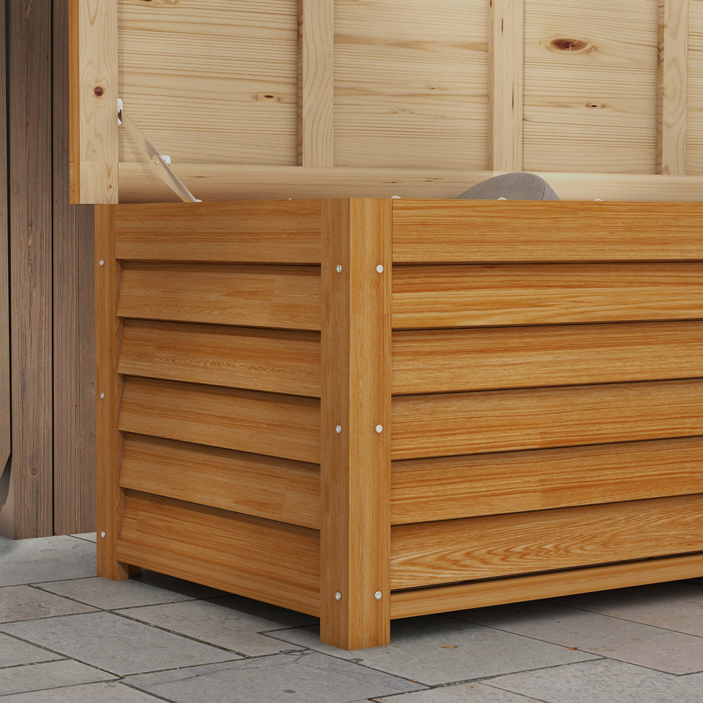 Coffre de rangement extérieur jardin 176L en bois avec poignée, dim. 130L x 50l x 45H cm-6