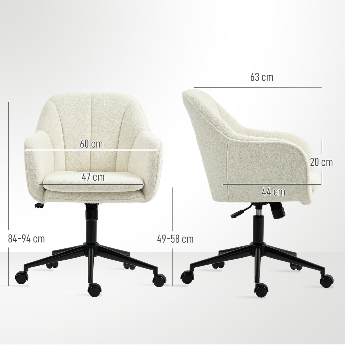 Chaise de bureau, fauteuil de bureau ergonomique réglable en hauteur, siège pivotante, fonction de bascule, beige-2