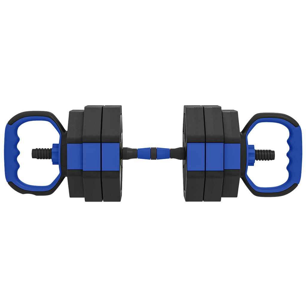 Ensemble d'Haltères Musculation 6-en-1 Haltère Réglable 30 kg Kettlebell, Barre de Musculation Support pour Pompes Bleu-0