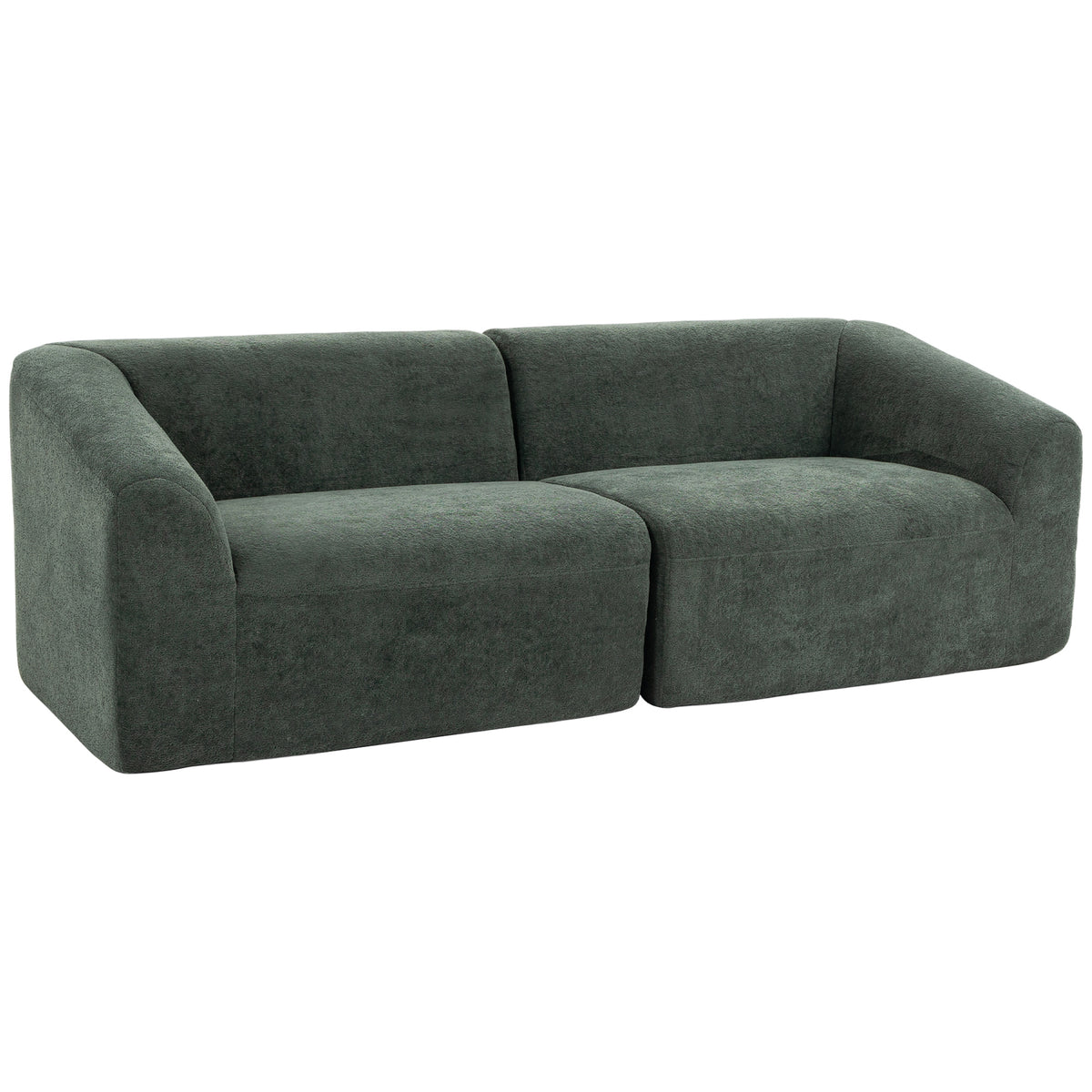 Canapé 3 places en chenille 225 cm, canapé salon rembourré moderne avec assise large, coussin à ressorts, vert foncé-0