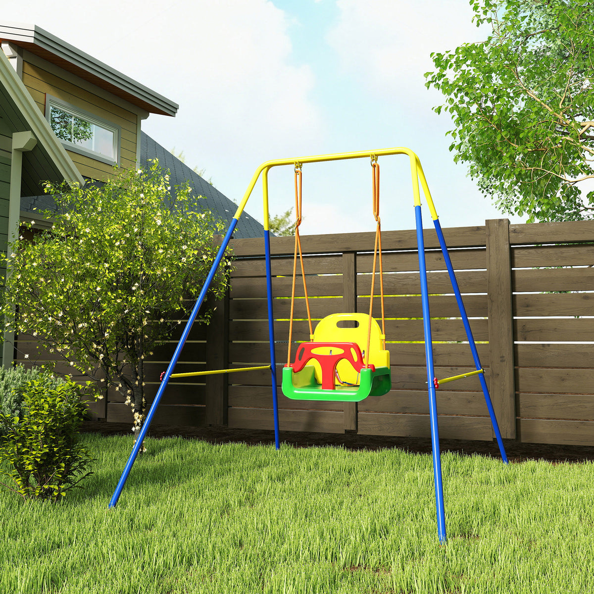 Portique Balançoire Enfants 3-en-1, Balançoire Pliable avec Siège Réglable, Intérieur et Extérieur, Multicolore-1