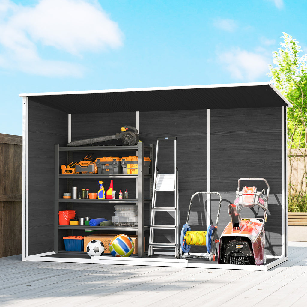 Abri de jardin en plastique, avec plancher, 303 x 123 x 197 cm, effet bois gris-8