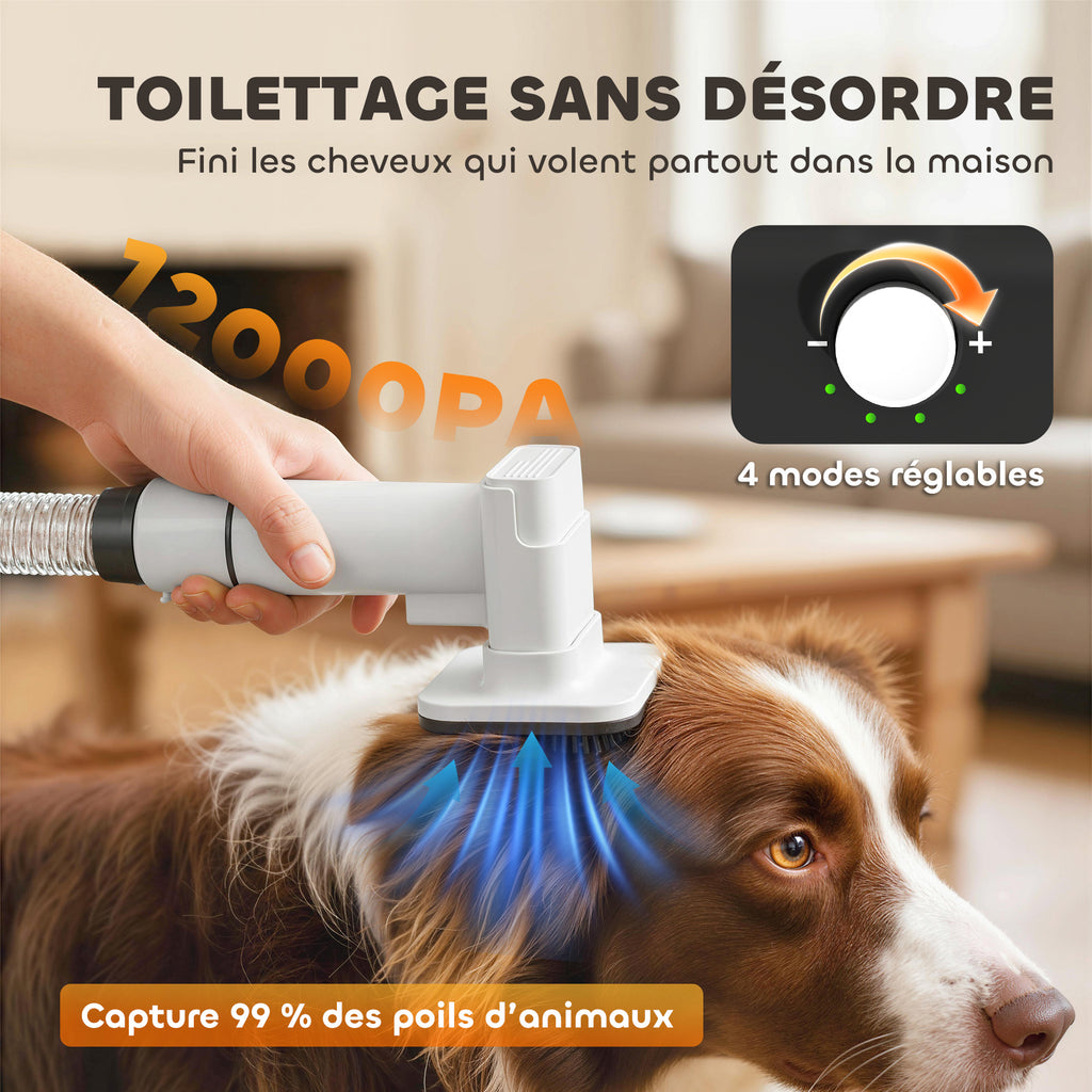 Aspirateur poil de chien et séchoir 5-en-1 kit toilettage chien professionnel 12kPa  50dB 37,6x17,5x18,5cm blanc-5
