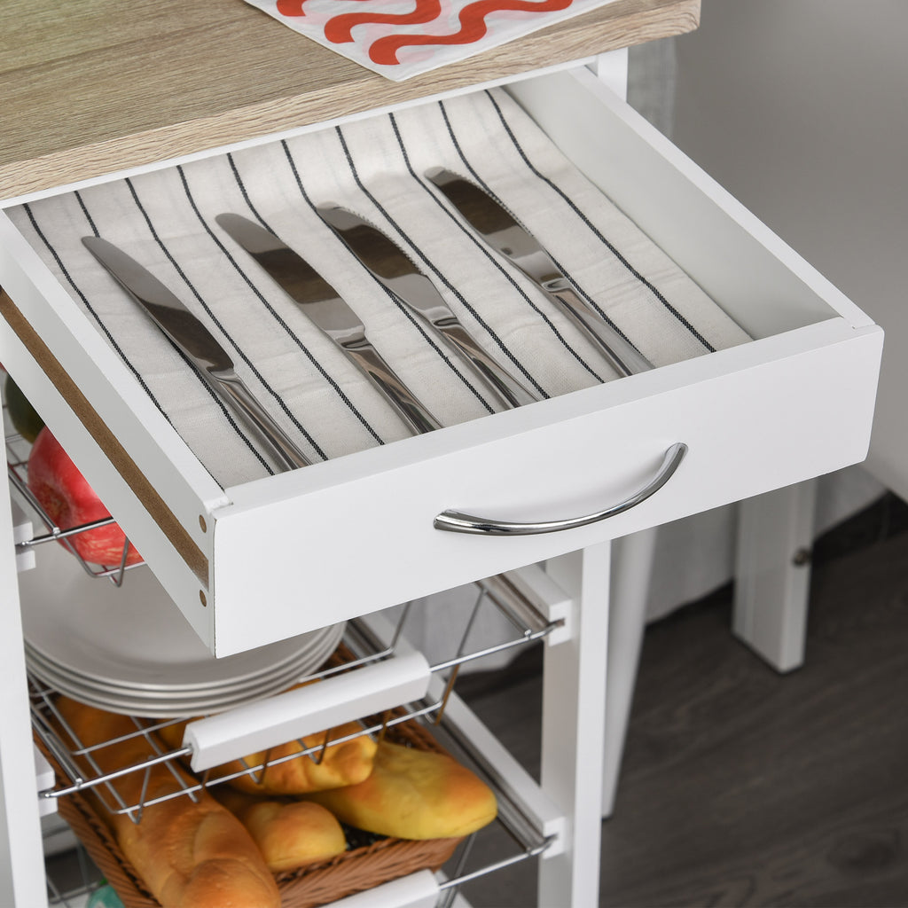 Chariot de service desserte à roulettes multi-rangements 4 paniers métal + tiroir bois de pin 37 x 37 x 82 cm blanc-7