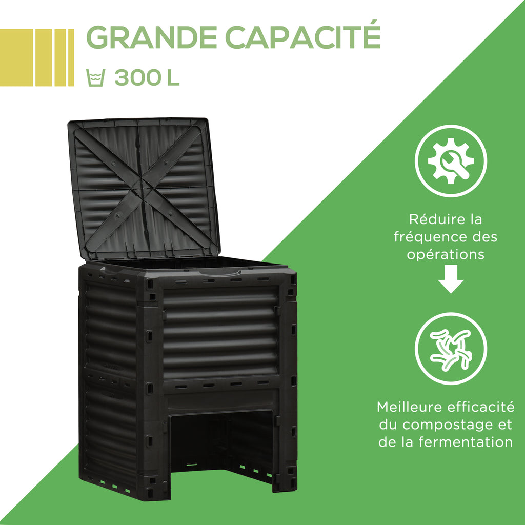 Composteur de jardin 300L bac composteur pour jardin en polypropylène 48 aérations 60,5 x 60,5 x 81,5 cm noir-4