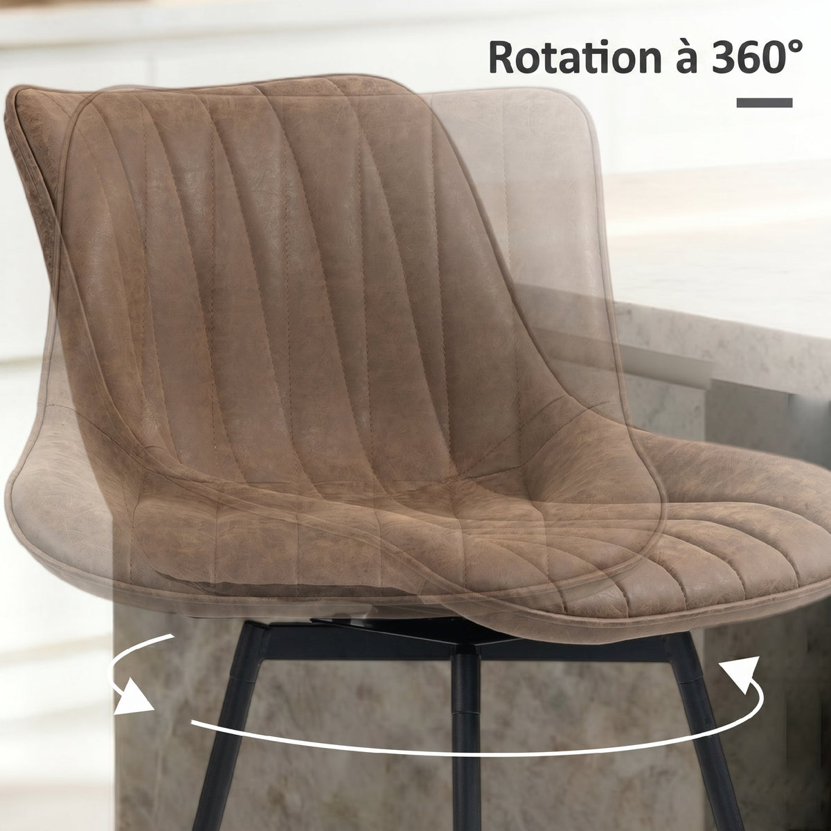 Lot de 2 tabourets de bar, chaises de bar en PU, assise rembourrée 68H cm, dossier et repose-pieds, marron-4