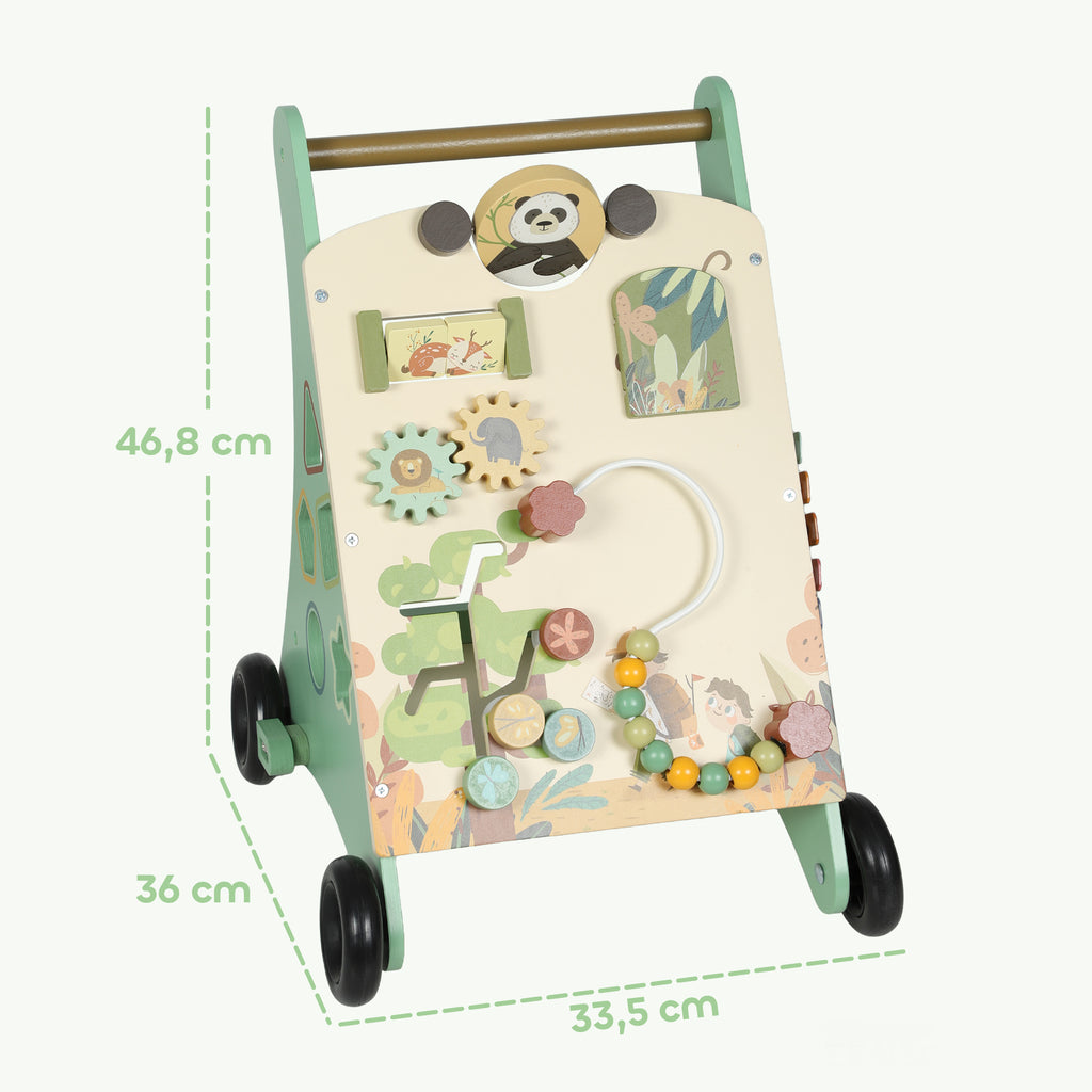 Trotteur en bois pour bébé 18+ mois, chariot de marche, contrôle de vitesse, centre d'activités, 33,5x36x46,8cm, vert-2