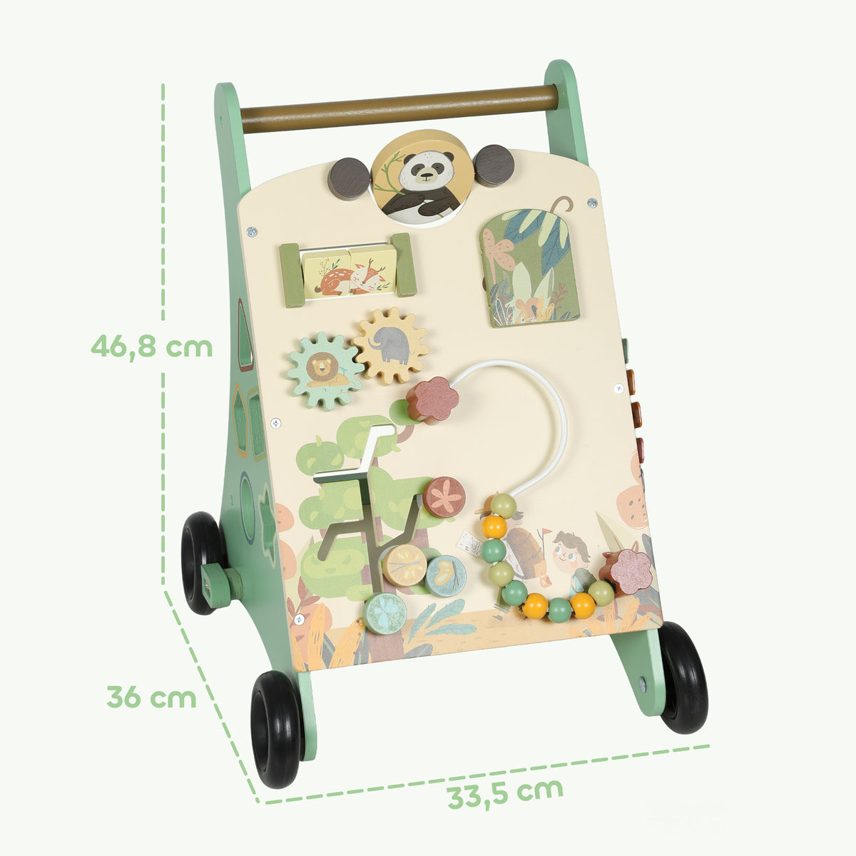 Trotteur en bois pour bébé 18+ mois, chariot de marche, contrôle de vitesse, centre d'activités, 33,5x36x46,8cm, vert-2