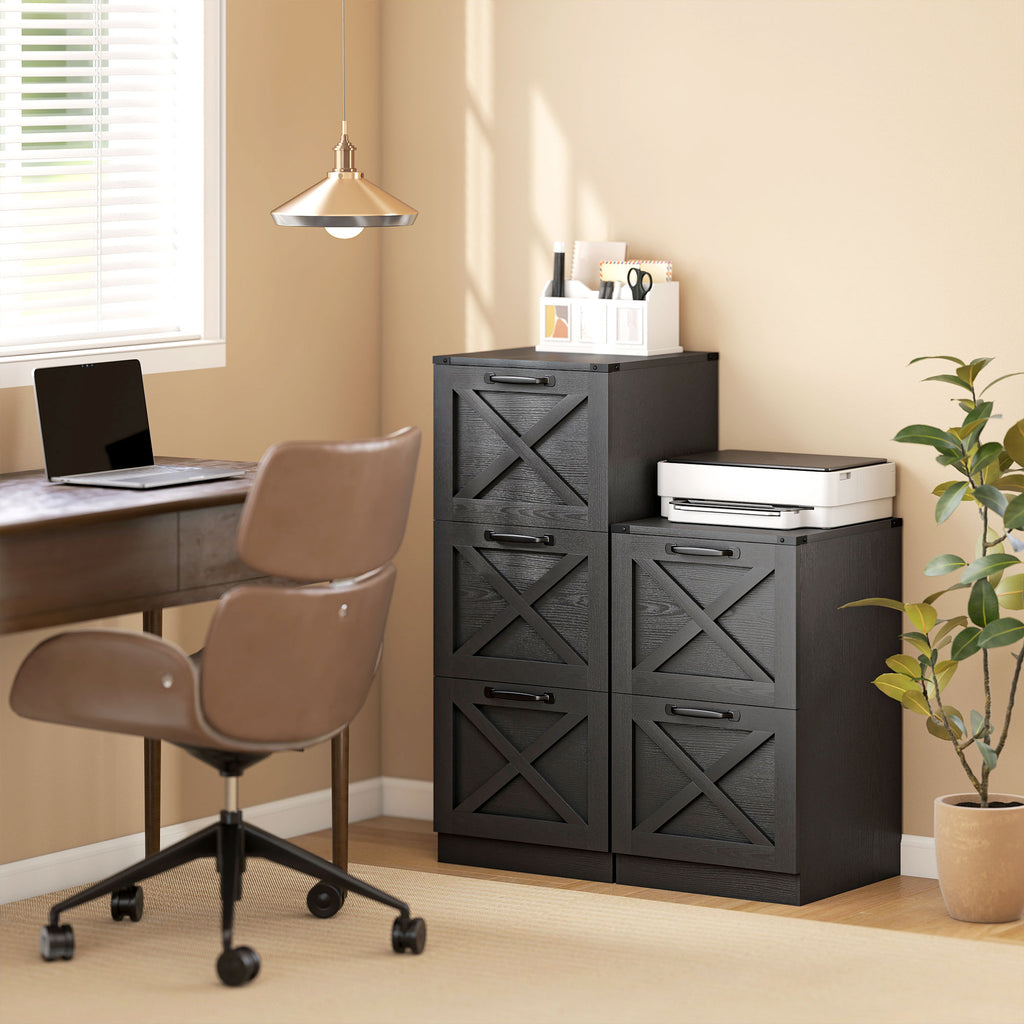 Caisson de Bureau avec 2 Tiroirs, Dossiers Suspendus pour Formats Lettre/A4, Style Rustique, 40x40x71cm, Noir-7