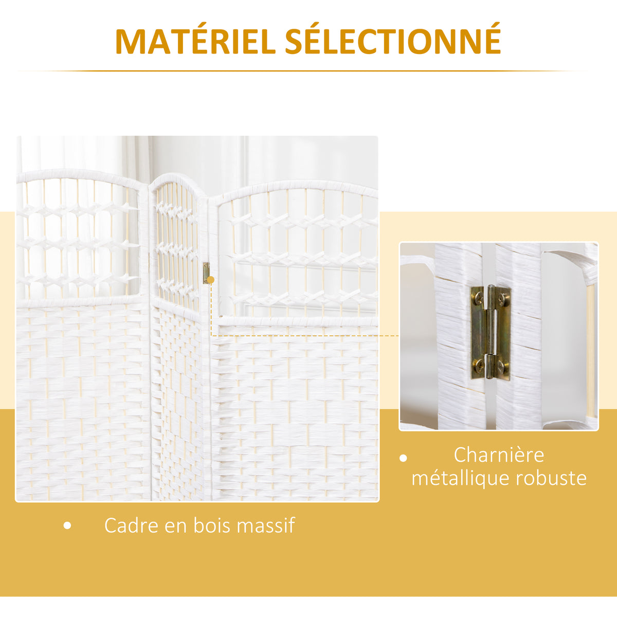 Paravent intérieur en bois séparateur de pièce cloison pliable 3 panneaux 120 x 170 cm blanc-4
