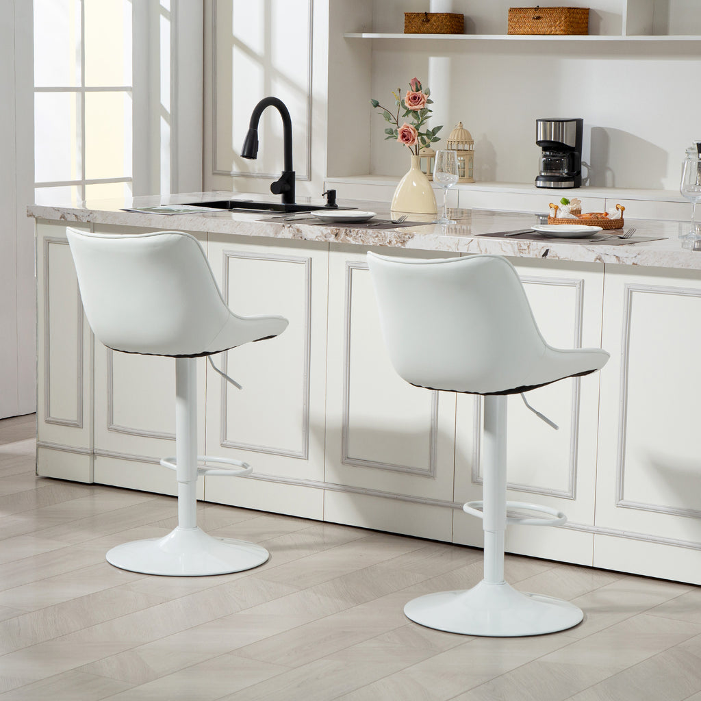 Lot de 2 tabourets de bar, chaises de bar structure en acier hauteur réglable 92-110 cm, dossier repose-pieds blanc-8
