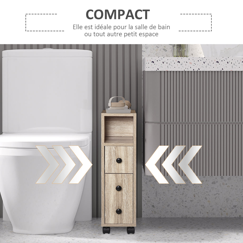 Porte-Papier Toilette 3 Niveaux avec Sortie Intégrée, Panneaux de Particules Aspect chêne Clair-5
