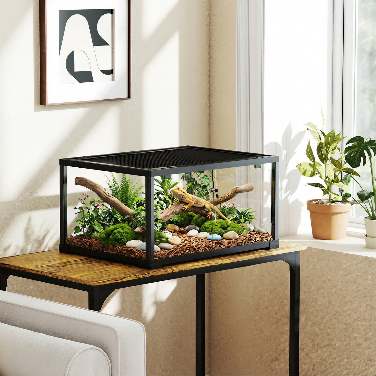 Terrarium en verre pour reptile enclos pour hamster 86 L ventilation supérieure porte coulissante 50,8x30,5x35,6cm noir-9
