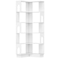 Bibliothèque d'angle, étagère de rangement à 6 niveaux avec panneaux latéraux arqués, 60 x 60 x 165,5 cm, blanc-0