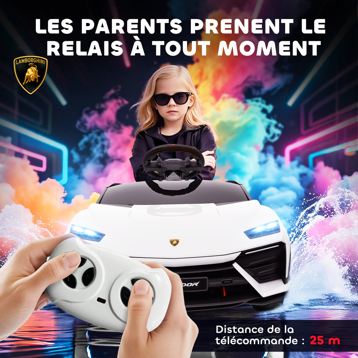 Voiture électrique enfant véhicule électrique Lamborghini 12V télécommande 2,4G et 2 moteurs vitesse max. 4 km/h blanc-4