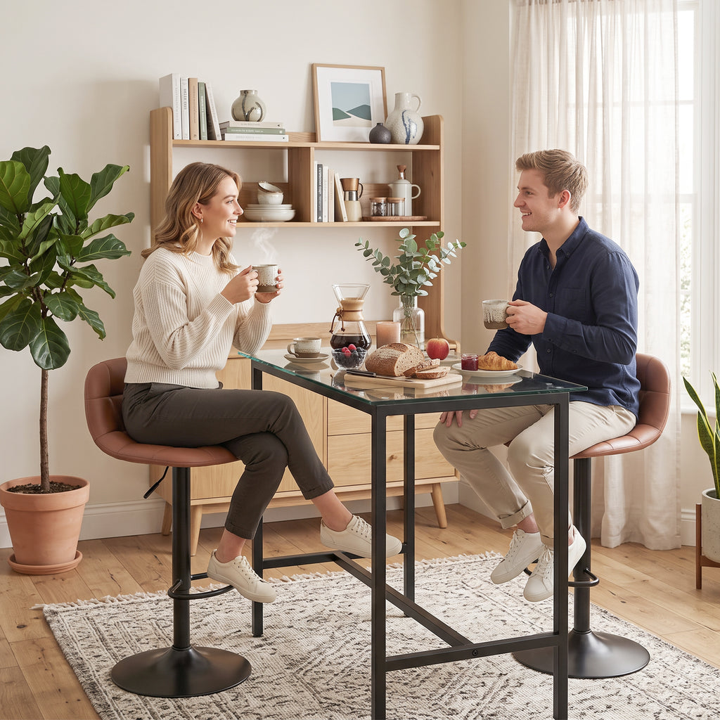 Lot de 2 Tabourets de Bar en Cuir PU, Rétro-Industriel, Hauteur Réglable, Pivotant 360°, 40x41,5x76-98cm, Marron Foncé-8