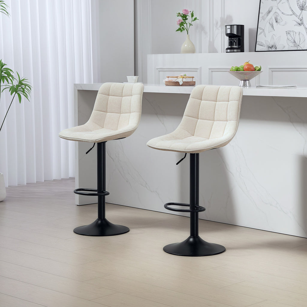 Lot de 2 tabourets de bar, chaises de bar en chenille hauteur réglable avec dossier pivotant 360° 47x48x117,5cm beige-9